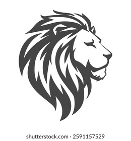 A bold lion head silhouette, exuding strength and leadership against a crisp white background.