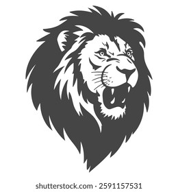 A bold lion head silhouette, exuding strength and leadership against a crisp white background.