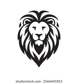 Bold Lion Head Vector: Symmetrical Black and White Design for Iconic Branding