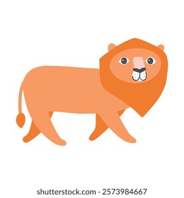 A bold lion with a vibrant orange mane, standing confidently. Ideal for safari, wildlife, and natural jungle-themed artwork and illustrations.