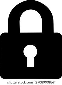 Bold lock icon featuring a keyhole in the center. Simple security symbol in solid vector style.
