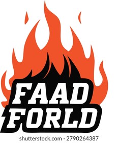 Bold logo featuring text faad forld engulfed in orange flames. Includes racing checkered flag element. Dynamic and energetic design for motorsport.