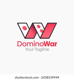 A bold logo featuring two W letter shapes formed from geometric domino-tile patterns with small dot details, symbolizing competitive strategy and game battle culture. The vibrant red and dark flat geometric style delivers intense competitive identity. Ideal for competitive gaming brands, domino tournament platforms, strategy entertainment companies, and bold battle identity startups.