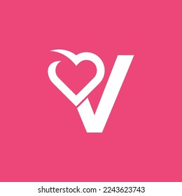 bold logo template heart love letter V