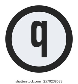 Bold lowercase letter ‘q’ in black, enclosed in a black ring on a light gray circle. A clean and professional vector design for logos, icons, or business branding