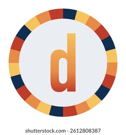 Bold lowercase Letter d in Orange Gradient on a Light Gray Background, Surrounded by a Multicolored Circular Frame