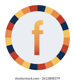 Bold lowercase Letter f in Orange Gradient on a Light Gray Background, Surrounded by a Multicolored Circular Frame