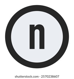 Bold lowercase letter n icon framed in a simple black circle on a white background. A versatile vector graphic for logos, branding, and contemporary design themes.