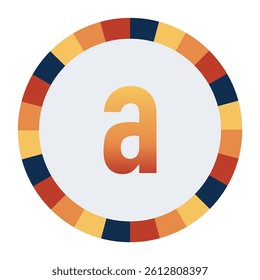 Bold lowercase Letter a in Orange Gradient on a Light Gray Background, Surrounded by a Multicolored Circular Frame