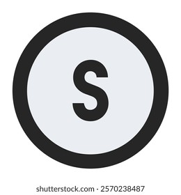 Bold lowercase letter s enclosed in a black circular frame with a light background. A clean and elegant design suitable for monograms, business logos, and modern graphic templates