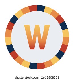 Bold lowercase Letter w in Orange Gradient on a Light Gray Background, Surrounded by a Multicolored Circular Frame