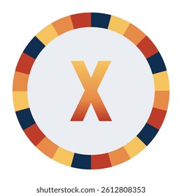 Bold lowercase Letter x in Orange Gradient on a Light Gray Background, Surrounded by a Multicolored Circular Frame