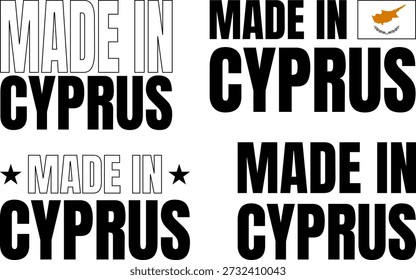 Bold made in Cyprus icons set shows different styles and fonts for branding purposes