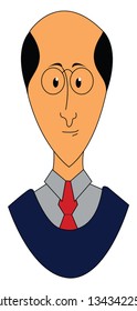 Bold man with round glasses vector illustration on white background 