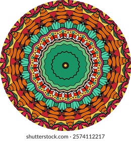 Bold Mandala Artwork Featuring Concentric Layers of Warm and Cool Colors