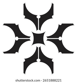 Bold mandala design with curved floral elements and a central geometric shape, created entirely using filled vector silhouettes for impact.