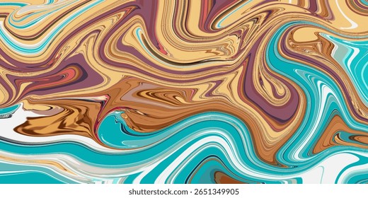 Bold marbled swirl of teal, tan, and red with dynamic movement and vibrant energy. A unique digital artwork perfect for abstract design and modern aesthetics.