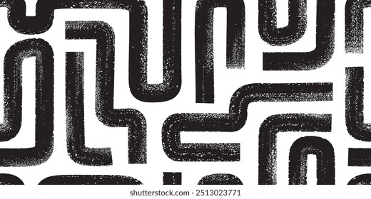 Bold marker, brush lines vector seamless pattern. Black grunge strokes, sketch maze, labyrinth.