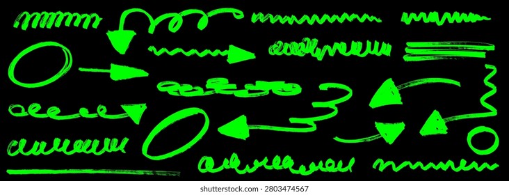Bold marker highlights and hand drawn arrows breathe life into every sketch. Pencil and pen strokes trace expressive lines, while underlines add a natural drawn emphasis.