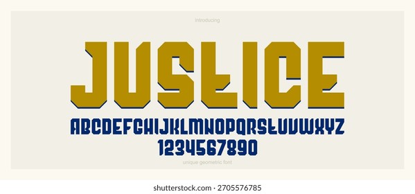 Bold and massive heavy geometric font for logo creation, modern geometrical vector display typeface, typography with no round elements, only corners and straight lines geometry.