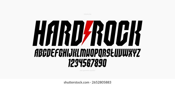 Fonte geométrica pesada, em negrito e itálico maciço para a criação de logotipos, fonte de tipo de exibição de vetor geométrico moderno, tipografia sem elementos redondos, apenas cantos e geometria de linhas retas.