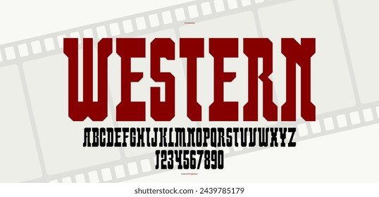 Bold massive vector geometric font for logo creation, wild west American style typeface for posters and headlines, western typography like saloon or western typing.