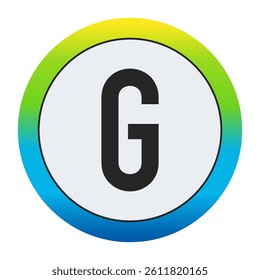 Bold Matte Black Capital Letter G on a Pristine White Circle Encased by a Dynamic Gradient Border of Golden Yellow, Vivid Emerald Green, and Deep Sapphire Blue