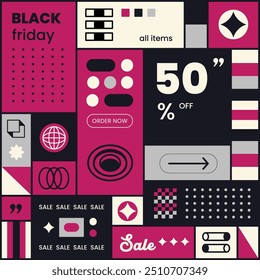 Bold memphis shape geomtetric Black Friday sale for poster, banner and background.