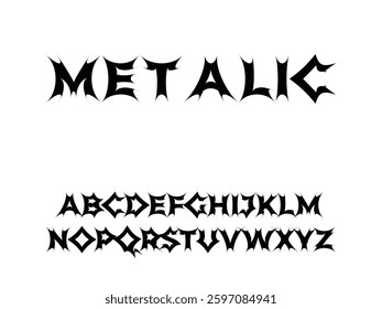 A bold Metallica-style display font vector template, perfect for rock-themed designs, posters, and branding. High-quality, fully editable, and scalable for any project. Ideal for music and heavy metal