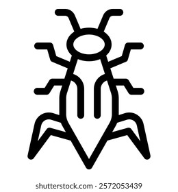 Bold minimal design icon of a cockroach spreading its legs and antennae