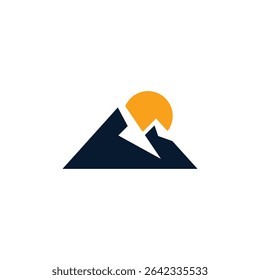 Bold Minimal Mountain Logo with Sun Silhouette Vector Graphic