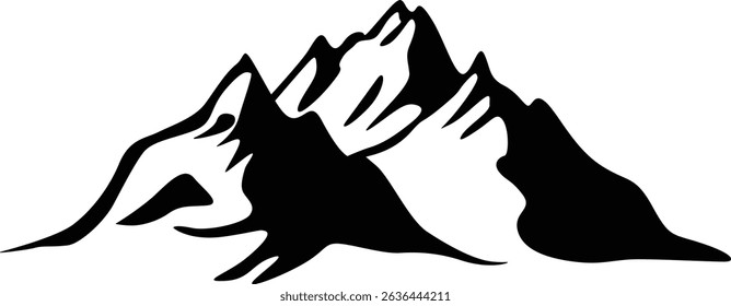 A bold and minimal mountain silhouette icon featuring sharp peaks and natural contours in a clean, black or outline style. 