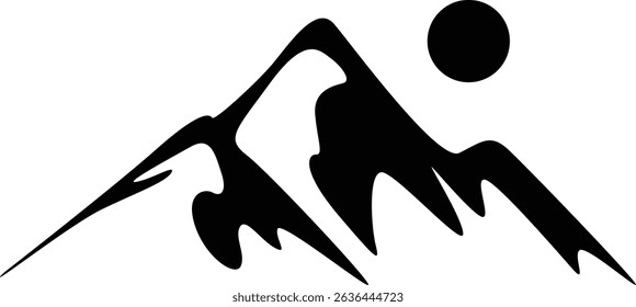 A bold and minimal mountain silhouette icon featuring sharp peaks and natural contours in a clean, black or outline style. 