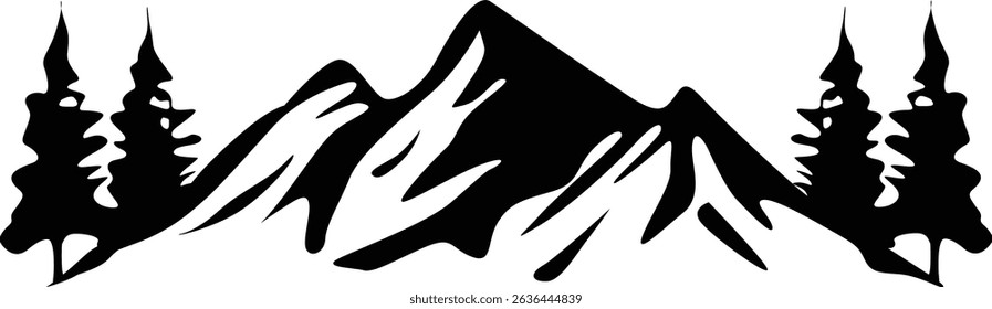 A bold and minimal mountain silhouette icon featuring sharp peaks and natural contours in a clean, black or outline style. 