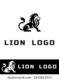 A bold, minimalis and elegant logo design featuring a majestic lion in profile in black and white	