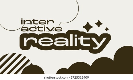 Estilo minimalista audaz Signo de tipografía de "realidad interactiva" con nubes Abstractas, bailarín de nubes y combinación de cacao