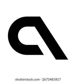 Un diseño de logotipo abstracto audaz y minimalista con una letra A negra estilizada, formada por un segmento curvo y un trazo diagonal sobre un fondo blanco limpio. Este gráfico geométrico versátil