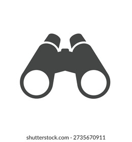 A bold and minimalist black silhouette vector of a pair of binoculars. Perfect for projects related to outdoor exploration, bird watching, travel navigation, and scouting activities.