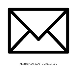 Bold, minimalist envelope icon; perfect for websites, apps, or presentations needing a clean, modern communication symbol.  High-contrast black and white design ensures readability.