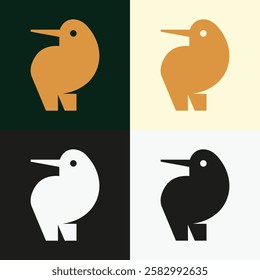 Bold and minimalist logo design of a Kiwi looking back.