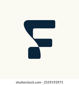 A bold, minimalist logo featuring a stylized letter F. The design is clean, modern, and uses a dark navy blue color against a white background.