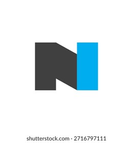 Logotipo minimalista y atrevido con una letra estilizada "N" o "NI" compuesta de bloques geométricos gruesos en negro y azul.
