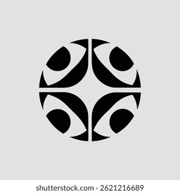 A bold minimalist mandala featuring black floral patterns with an eye-like motif, ideal for modern decor, tattoos, or graphic design.