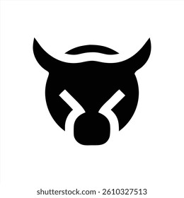 A bold, minimalist vector depiction of a bulls head, showcasing sharp features and a striking solid black color on a white background, emphasizing strength and power.