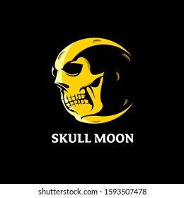 A bold and minimalist vector illustration of a "Skull Moon." The design features a human skull silhouette cleverly integrated into a bright yellow full moon, set against a solid black background. With its high-contrast aesthetic and clean lines, this professional graphic is perfect for edgy streetwear brands, gothic-themed merchandise, podcast covers, tattoo studio logos, and artistic posters.