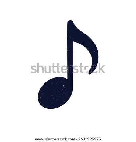 A bold and minimalistic flat music note icon in dark navy color with a distressed texture. Perfect for music-themed designs, stickers, and creative digital elements.