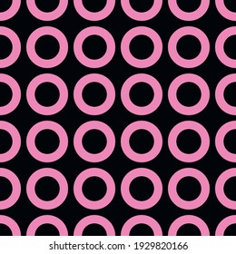 Bold minimalistic seamless circles pattern. Repeating geometric pink ring elements. Abstract vector background design.
