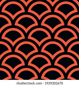 Bold minimalistic seamless pattern. Repeating geometric red fan shape elements. Abstract vector background design.