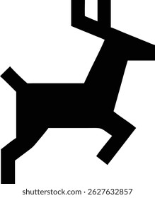 Bold, minimalistic style presents a jumping deer silhouette in stark black, contrasted against a clean white background to produce a modern geometric image.