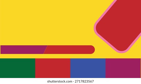 A bold and minimalistic vector illustration featuring a red eraser and maroon pencil on a bright yellow background. Designed with geometric shapes and vivid color blocks, this flat-style artwork evoke